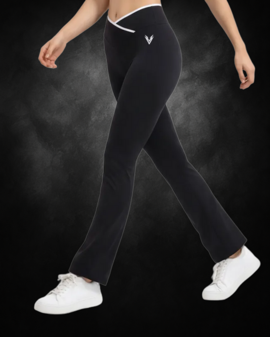 black | power flare pants | front