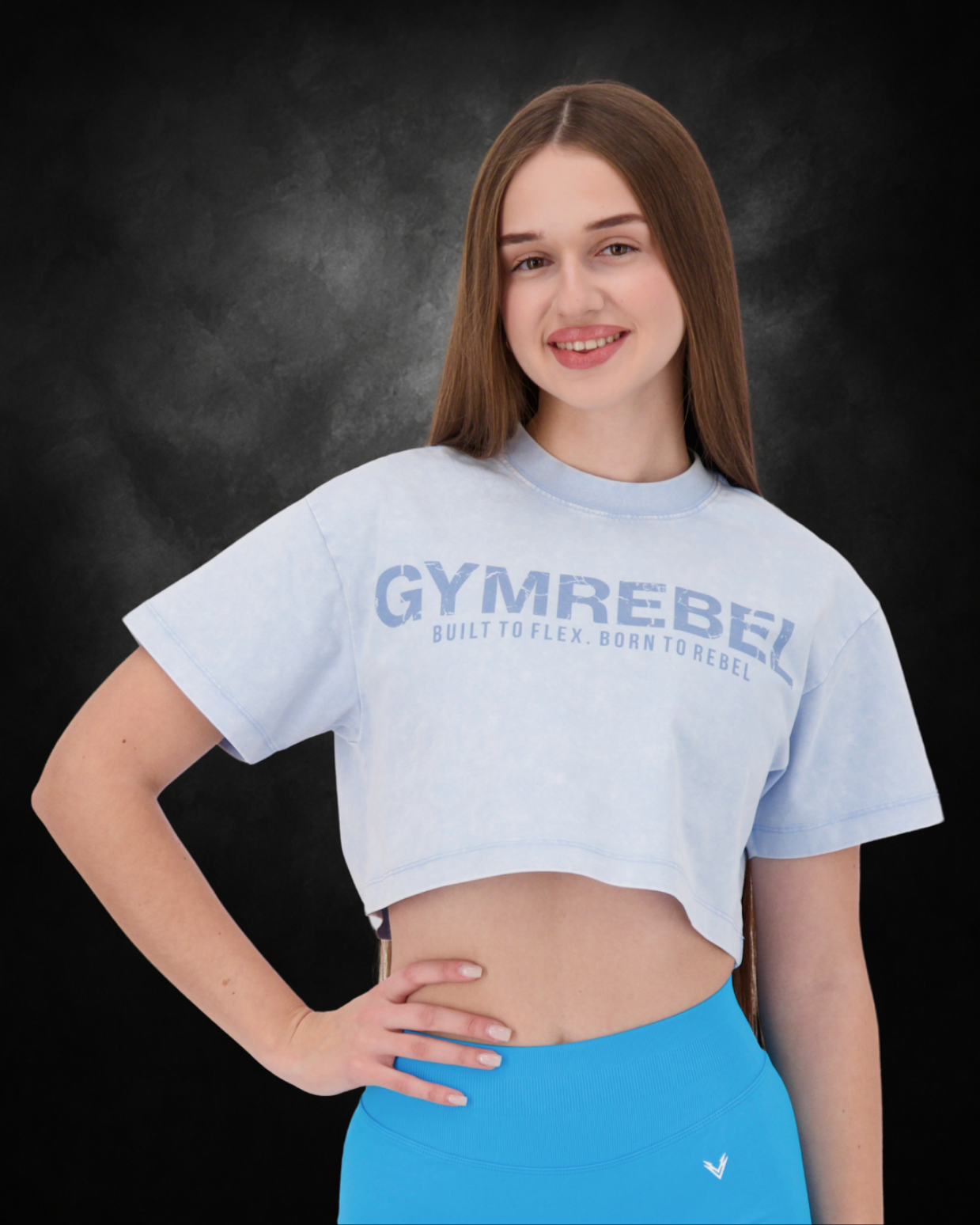 Washed-off Oversized Crop Top Lifting Club | Blue | Front