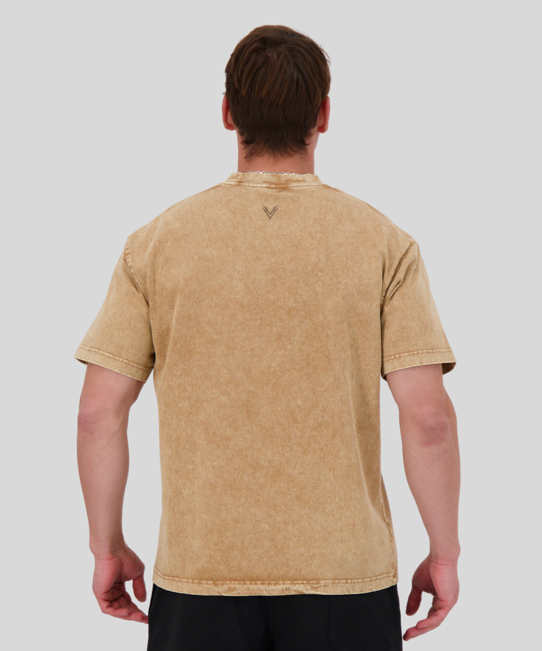 Brown | Washed-off Oversized T-shirt LIFTING CLUB (230gsm) | Back