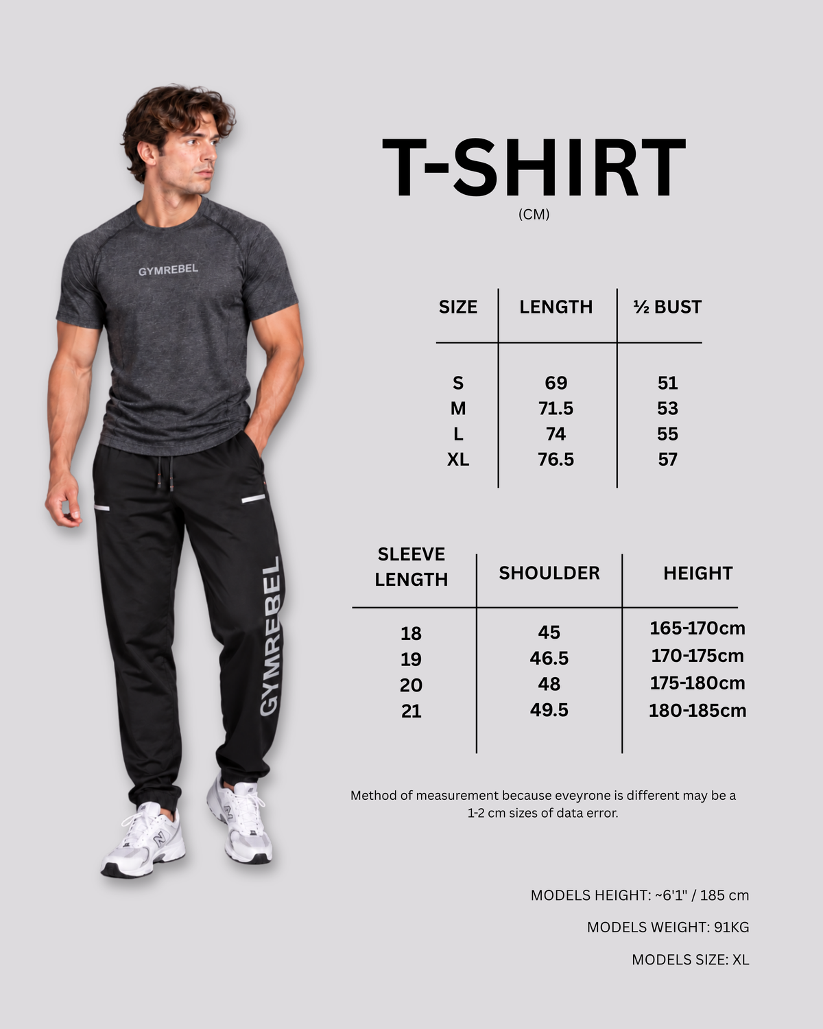 Size chart for Rebel Compression T-Shirt