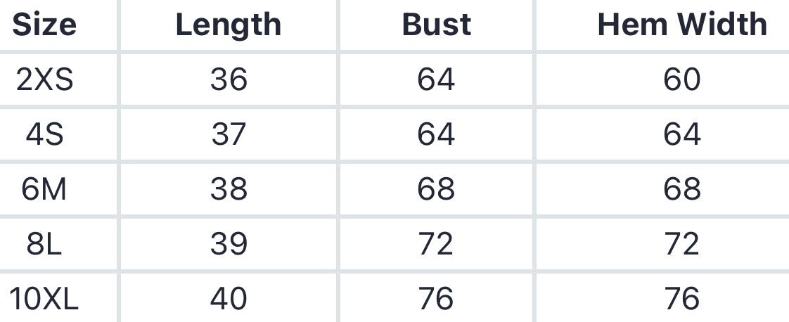 Size chart for Bandelet Top