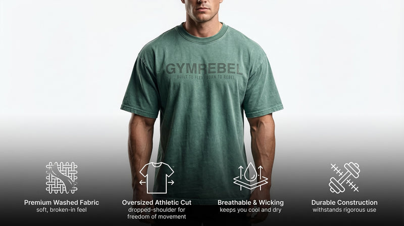 Washed-off Oversized T-shirt LIFTING CLUB (230gsm) feature 1 mobile