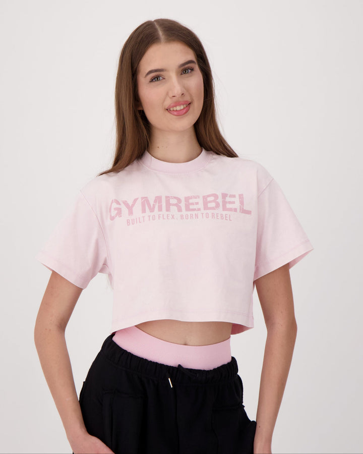 Washed-off Oversized Crop Top Lifting Club