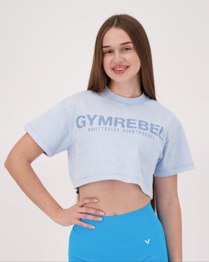 Washed-off Oversized Crop Top Lifting Club